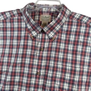 LL Bean Plaid Button Down Shirt Mens XXL Red Navy Traditional Fit